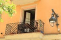 Balcony with louvre doors and street lamp in Barcelona, Spain Royalty Free Stock Photo