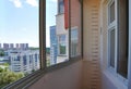 Balcony of a multi-storey building overlooking the city,