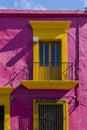 Balcony at old historic building in Oaxaca city with wonderful bright colors