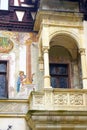 Decor of the facade of the Royal Peles Castle - a famous landmark of Romania. Royalty Free Stock Photo