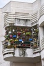 Balcony with Plants, Apartment Building in 12th Arrondissement, Paris, France as Seen from Coule Verte Rene-Dumont Royalty Free Stock Photo