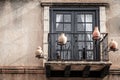 Balcony with pottery decorations Royalty Free Stock Photo