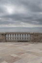 Balcony with sea side with and old marble balustrade Royalty Free Stock Photo