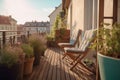 Balcony terrace with chairs and natural decoration. Generate ai
