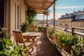 Balcony terrace furniture with nature plants decoration. Generate ai