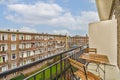 a balcony with a view of a brick apartment building Royalty Free Stock Photo