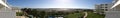 Balcony view on a garden, river and city of Portimao - panorama wide picture