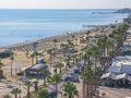 Balcony view over the Finikoudes promenade along the mediterranean sea in Larnaca town Royalty Free Stock Photo