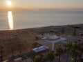 Balcony view over the rising sun above the mediterranean sea and peaceful start of the day in Larnaca town Royalty Free Stock Photo