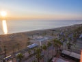 Balcony view over the sun rising above the Mediterranean sea in Larnaca town Royalty Free Stock Photo