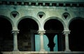 Balcony and window in an ancient castle. tinted Royalty Free Stock Photo