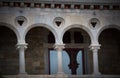 Balcony and window in an ancient castle. tinted Royalty Free Stock Photo