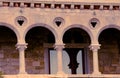 Balcony and window in an ancient castle. tinted Royalty Free Stock Photo