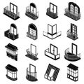 Balcony window forms icons set, simple style Royalty Free Stock Photo