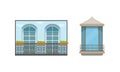Balcony Windows Colllection, Retro House Facade Design Elements Vector Illustration