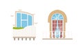 Balcony Windows Set, House Facade Design Elements, Small Patio Vector Illustration