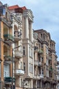 Balconys and windows on the facade of the Art Nouveau buildin