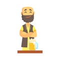 Bald bearded bartender character standing at the bar counter Royalty Free Stock Photo