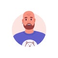 Bald bearded man, head portrait. Male face avatar in circle for user profile. Happy smiling young guy wearing earring Royalty Free Stock Photo