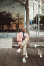 Bald Black Man on a Public Bench Royalty Free Stock Photo