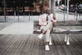 Bald Black Man on Wooden Bench Royalty Free Stock Photo