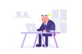 Bald Businessman Looking at His Laptop With Shocking Face.Business Vector Illustration