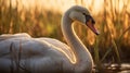 Timeless Beauty: A White Swan In Golden Hour