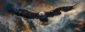 a bald eagle as it soars gracefully over the breathtaking Alaskan wilderness, with snow-capped mountains and dense Royalty Free Stock Photo