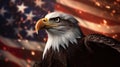 Bald Eagle on the background of the American flag and fire sparkel Royalty Free Stock Photo