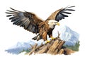 The bald eagle bird on a cliff, watercolor illustration generated by AI Royalty Free Stock Photo