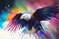 Bald Eagle bird in flight about to hit prey watercolor colorful art Royalty Free Stock Photo