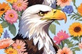 Bald Eagle American national bird raptor animal portrait flowers