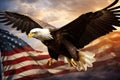 Bald Eagle flying against the background of the American flag. 3d rendering, Amber Fort and Maota Lake, Jaipur, Rajasthan, India, Royalty Free Stock Photo