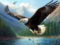 Ai Generated illustration Wildlife Concept of Bald Eagle flying Royalty Free Stock Photo
