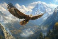 Bald eagle flying over snowy mountain peaks on a sunny day Royalty Free Stock Photo