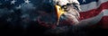 Patriotic banner with bald eagle in front of the American flag Royalty Free Stock Photo