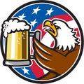 Bald Eagle Hoisting Beer Stein USA Flag Circle Retro Royalty Free Stock Photo