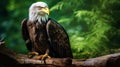 Vibrant Bald Eagle On Wood Branch: High-energy Photographic Style Royalty Free Stock Photo