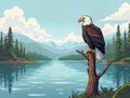 Bald eagle sits on the trunk of dead tree Royalty Free Stock Photo