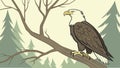Bald eagle perched on a tree branch, observing its natural habitat, vector design Generative AI Royalty Free Stock Photo