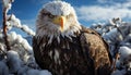 Bald eagle perching on branch, majestic hunter in nature generated by AI