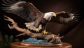 Bald eagle perching on branch, spread wings, talon, majestic beauty generated by AI Royalty Free Stock Photo