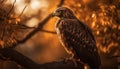 Bald eagle perching on branch at sunset generated by AI