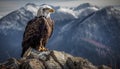 Bald eagle perching on snowy mountain peak generated by AI