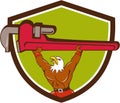 Bald Eagle Plumber Monkey Wrench Shield Cartoon