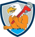 Bald Eagle Plumber Monkey Wrench Shield Cartoon Royalty Free Stock Photo