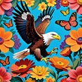 Bald eagle raptor hawk beautiful flight flower butterfly Royalty Free Stock Photo