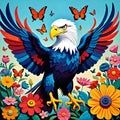 Bald eagle raptor hawk bold patriotic floral color
