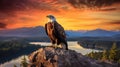 Bald Eagle Sitting On Rock At Sunset - High Quality Stock Photo