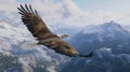 Bald eagle soaring above breathtaking mountains, capturing the landscape with sharp focus Royalty Free Stock Photo